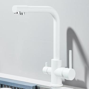 Imagem de Preto Cinza Filtro de Água Torneira Torneiras de Cozinha Misturador Filtro de Água Potável Torneira de Cozinha Torneira de Pia Torneira de Água Quente e Fria para Cozinha, Cor Branca