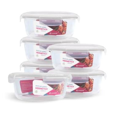 Imagem de Kit 6 Potes de Vidro Redondo com Tampa Hermética 1300ml (Branco)