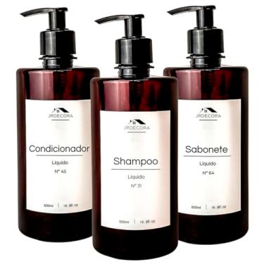 Imagem de Kit 3 Frascos Âmbar Dispenser Sabonete Shampoo Condicionador Minimalista Decorativo Prime Luxo Premium 500ml