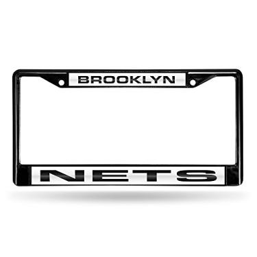 Imagem de NBA Rico Industries Moldura de placa de licença cromada padrão incrustada corte a laser, redes Brooklyn, 15 x 31 cm