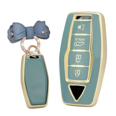 Imagem de TECART Capa de chave inteligente adequada para Mitsubishi Outlander 2021 2022 2023 TPU macio evita arranhões chave 4 botões cinza