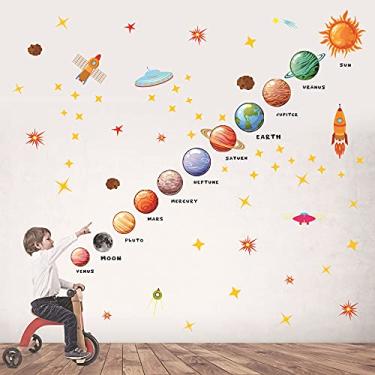 Imagem de SUNKOO Planets Adesivo de Parede Espacial, Decoração de Quarto, Sistema Solar, Adesivos de Parede, Removível, Faça Você Mesmo, Papel de Parede para Quarto Infantil Decoração de Sala de Jogos