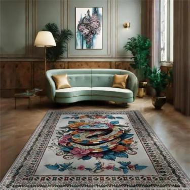 Imagem de HJZSZX Tapete de sala de estar retrô, área grande, estampado, cabeceira, tapete macio, arte, casa, área de lazer, mesa de centro, tapete de pelúcia, QH1638, ER, 300x400CM