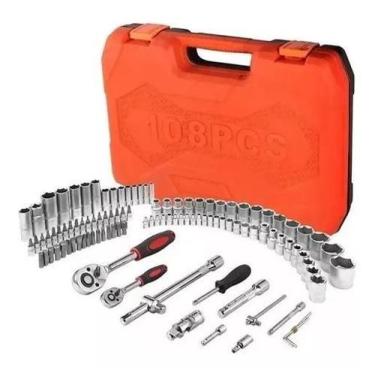 Imagem de Jogo Soquete P Mecânico Aço Crv 108 Pc Catraca Reversível - Nakazaki