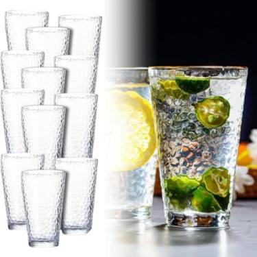 Imagem de Conjunto Jogo 12 Copos Lights Long Drink 460ml Texturizado Transparente Bebidas Chá Gelado Cerveja Cristal Taças Vidro Resistentes Grandes