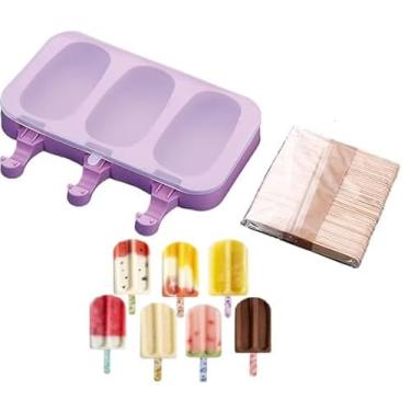 Imagem de Forma Para Picolé Sorvete Caseiro Silicone + 50 Palitos Tampa DM SHOPP