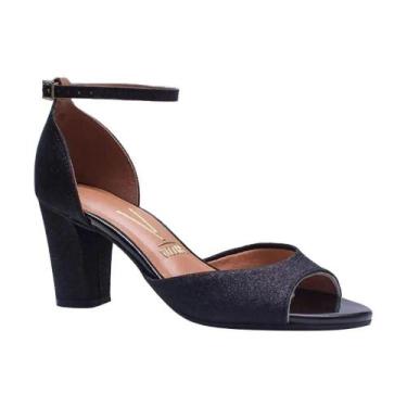 Imagem de Sandália Feminina Vizzano Glitter Salto Blocado, Preto, 36