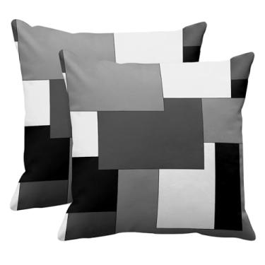 Imagem de Emvency Conjunto de 2 capas de almofada geométricas cinza preto cinza pintura branca design quadriculado abstrato decoração de casa moderna padrão quadrado 40,6 x 40,6 cm fronha de almofada