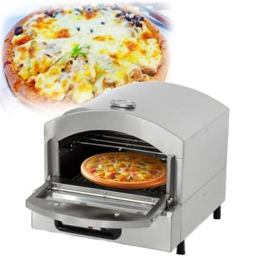 Imagem de Forno elétrico portátil para pizza de 2000 W, máquina de pizza de aço inoxidável, controle preciso de temperatura de 50℃-350℃, com pedra para pizza de 12 polegadas, adequado para festas e reuniões
