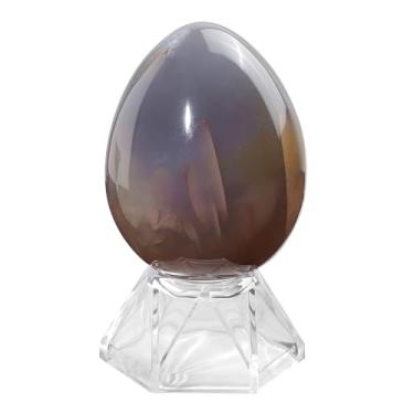 Imagem de Rockcloud Esfera de ovo de pedra de ágata orca natural com suporte de acrílico Estatueta de esfera de cristal Reiki polido para bênção de Páscoa e decoração de casa, 1-0,2 kg