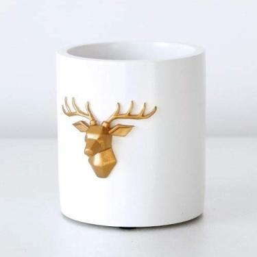 Imagem de Porta-lápis criativo chifres moderno estilo simples decoração de mesa pote de caneta material de resina pequeno suporte de caneta com tapete antiderrapante organizador de pincéis de maquiagem (branco,