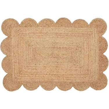 Imagem de SHIVERO HOMES Tapete de área de juta natural recortado para casa de campo | bege, capacho de juta tecido à mão de 5,8 cm | Ecológico, durável e elegante | Perfeito para sala de estar, quarto e entrada