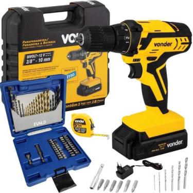 Imagem de Parafusadeira Furadeira 12V com Bateria Carregador PFV012 VONDER e Est