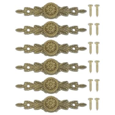 Imagem de PATIKIL Puxador de flor europeu 2,52 x 0,55, 6 peças de puxadores de gaveta com parafusos para armário caixa de madeira guarda-roupa armário cômoda móveis ferragens, bronze amarelo