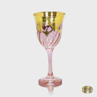 Imagem de Taça Vinho Cristal Italiano Rosa Guirlandas em Ouro