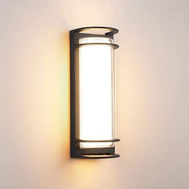 Imagem de Luminária de parede externa LED preta fosca para varanda, 30 W, com cúpula dupla de acrílico, para garagem, quintal, jardim, 3000 K