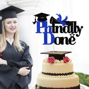 Imagem de Kaoenla PHinally Done PHD 2025 Graduation Cake Topper-Congrats PHD Graduation, Finally Done College Graduate Decoration Supplies Cake Decorations Supplies Black blue Glitter (black blue)
