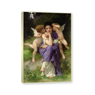 Imagem de NHLDZYH Moldura dourada champanhe. Impressões de arte William Adolphe Bouguereau - Pintura de retrato - (Canção da primavera) - Pôster temático de mitologia grega - Pôster de decoração de parede