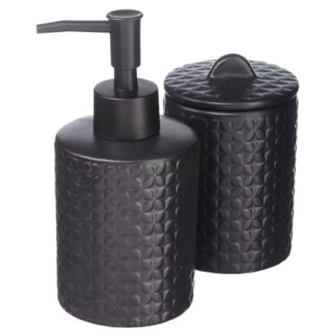 Imagem de Conjunto Lavabo Banheiro 2 Peças Saboneteira Líquida Dispenser Porta Algodão / 220 (Preto)