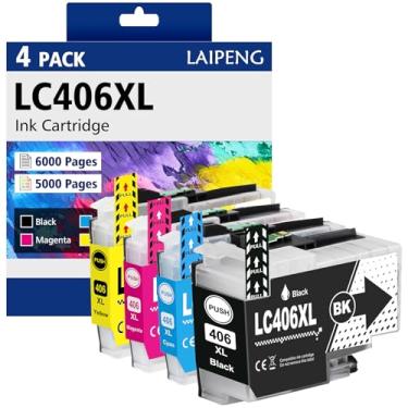 Imagem de Cartuchos de tinta LC406XL compatíveis com Brother LC406 LC 406XL para MFC-J4335DW MFC-J4345DW MFC-J4535DW MFC-J5855DW MFC-J6555DW MFC-J6955DW MFC-J6955DW (pacote com 4, BK/C/M/Y)