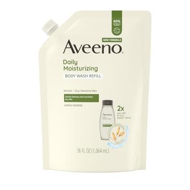 Imagem de Aveeno Sabonete corporal hidratante diário para pele sensível + aveia prebiótica, limpa suavemente, nutre e sente a pele seca hidratante, fragrância leve, bolsa de recarga, 91 ml