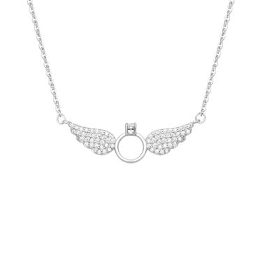 Imagem de Dtexhif Colar de asas de anjo, banhado a prata, pingente de asas de anjo da guarda, colar de pedra do mês de nascimento para mulheres, Moderate type, Metal, Sem Pedra Preciosa