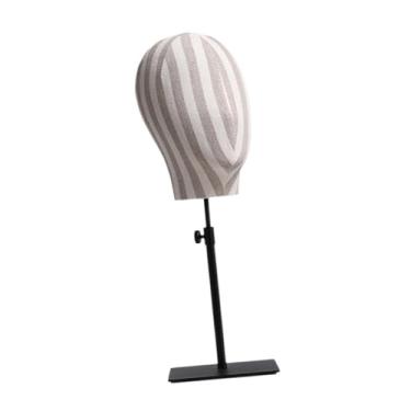 Imagem de Kokiya Suporte para cabeça de manequim Suporte para exposição de cabeça de manequim para chapéu resistente com base para modelo de altura ajustável para, Listra Preta