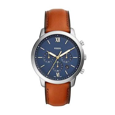 Imagem de Relógio Analogico Fossil Masculino Caixa Couro Prata; Pulseira Couro Marrom