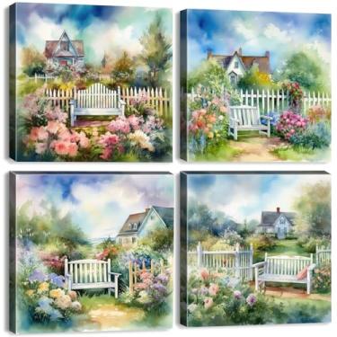 Imagem de Pôster floral em aquarela arte de parede de jardim campestre colorido imagem de flores silvestres para quarto de meninas decoração de banheiro casa de praia botânica cadeira branca impressões em tela