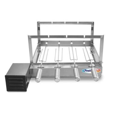 Imagem de Churrasqueira Giratória Inox Grill 4 Espetos Rotativa Gira Bivolt Moto