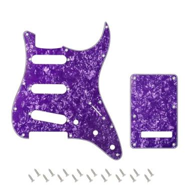 Imagem de Banworks 4 Ply Strat SSS Pickguard 11 furos Pickguard placa de risco com placa traseira 6 furos Tremolo conjunto de capa para EUA/Mexicano estilo moderno padrão Stratocaster ST JT/HB-08 roxo pérola