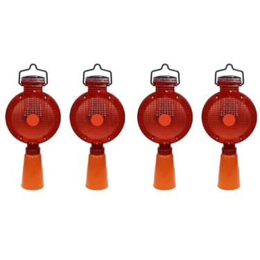 Imagem de Sinalizador Solar Viario Cone Kit 4 Uni LED Sinalizaçao Iluminaçao Automatico Segurança Obra Rua Rodovia Estrada Fiscalizaçao