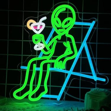 Imagem de Sinais de néon de verão para decoração de parede verde onda alienígena luzes LED para decoração de sala de sinalização alimentada por USB Miami luzes neon para bar, clube de cerveja, sala de jogos