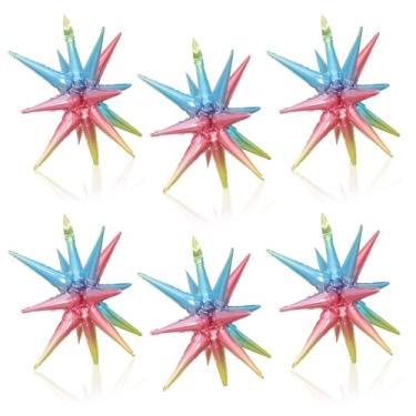 Imagem de Balões de estrela gradiente, balões de estrela de explosão de arco-íris de 55 cm, balões grandes de pontas, balões de cone de estrela coloridos Mylar para crianças, aniversário, festa de arco-íris,