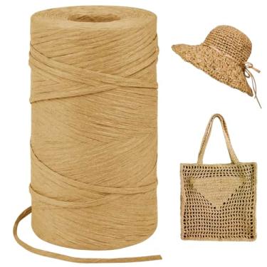 Imagem de LEREATI Fio leve de ráfia de café para sacos de crochê, fio de fita de papel ráfia de cordão plano de 3 mm x 328 jardas para embrulho de presente, chapéu de sol de crochê, bolsa, artesanato DIY