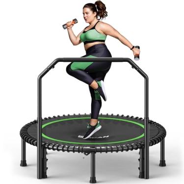 Imagem de BCAN Mini Trampolim Dobrável De 550 Libras, Trampolim De Fitness De 48 "Com Guiador Ajustável, Elásticos, Rebote De Exercício Estável E Silencioso Para Crianças, Adultos, Treino Interno/Jardim - Verde
