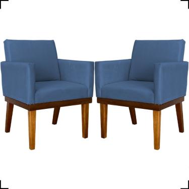 Imagem de Kit 2 Poltronas Decorativa Para Sala Recepção Consultório Escritório Base Em Madeira Divine Suede
