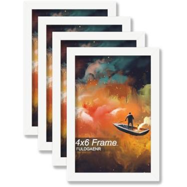 Imagem de FULDGAENR Conjunto de 4 porta-retratos 10 x 15 cm, molduras brancas para certificado de pôster fotográfico de 10 x 15 cm, moldura de parede/mesa de alta transparência com visor vertical horizontal