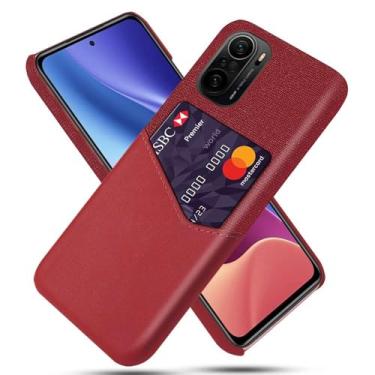 Imagem de Capa para Xiaomi Redmi K40,Tela e tampa de couro PU,Antideslizante,360°cobertura completa à prova de choque com 1 slot de cartão atrás,Prevenção de queda-Red