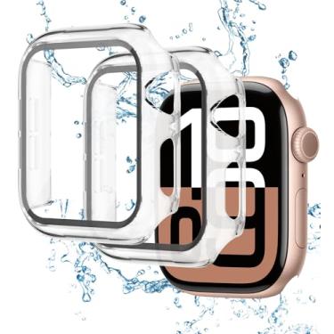 Imagem de Pacote com 2 capas com protetor de tela de vidro temperado para Apple Watch Series 10, protetor de tela de 46 mm (2024), cobertura total, capa ultrafina de policarbonato rígido para iWatch 10 de 46 mm