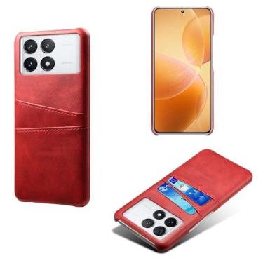 Imagem de Capas Compatível com Xiaomi POCO X6 PRO,Caso de couro PU-Tampa de telefone a prova de choque com 2 slots de cartão,Proteção anti-impressão digital e anti-gota-Red