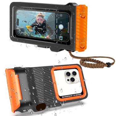 Imagem de Capa de telefone impermeável para mergulho com snorkel e mergulho (10 m), capa rígida à prova d'água IP68 para natação, capa universal para tela sensível ao toque subaquática compatível com iPhone
