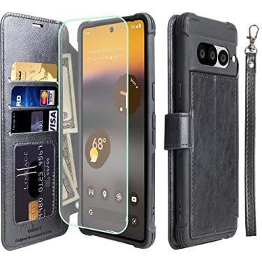 Imagem de VANAVAGY Capa Tipo Carteira Compatível Com Google Pixel 7 Pro, Feminina E Masculina, Flip De Couro Rfid Suporte Para Pulso, Protetor Tela Cartão Carregamento Sem Fio, Preta