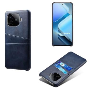Imagem de Capas Compatível com VIVO iQOO Z9 Turbo,Caso de couro PU-Tampa de telefone a prova de choque com 2 slots de cartão,Proteção anti-impressão digital e anti-gota-Blue