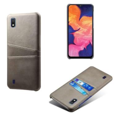 Imagem de Capas Compatível com Samsung Galaxy A10,Caso de couro PU-Tampa de telefone a prova de choque com 2 slots de cartão,Proteção anti-impressão digital e anti-gota-Grey