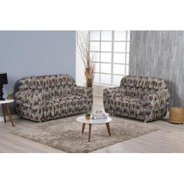 Imagem de Capa Pra Sofá 3 E 2 Lugares Malha Gel 21 Elásticos Estampada - ARETHA 