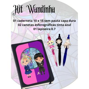 Imagem de Kit Wandinha Vandinha Eneide amiga Caderneta de anotações com caneta e lapiseira papelaria presente dia crianças