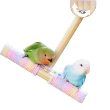 Imagem de Brinquedo de poleiro giratório de 180°, moldura de madeira giratória silenciosa interativa com corda de algodão, brinquedo divertido para pássaros de pequeno a médio porte, periquitos, calopsitas