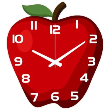 Imagem de CHGCRAFT Relógio de parede com padrão de maçã, 35 cm, grão de madeira, sem tique-taque, formato irregular, relógio para pendurar na parede, funciona a bateria para quarto, sala de estar, cozinha