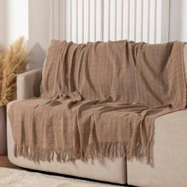 Imagem de Manta Xale P/Sofá 100% Algodão com Franja Decorativa (Bege, 1,7m x 1,4m)